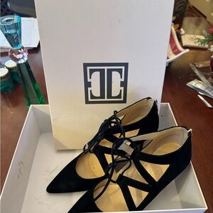 Elegant Black Suede Women's Shoes with tie-up and zipper back